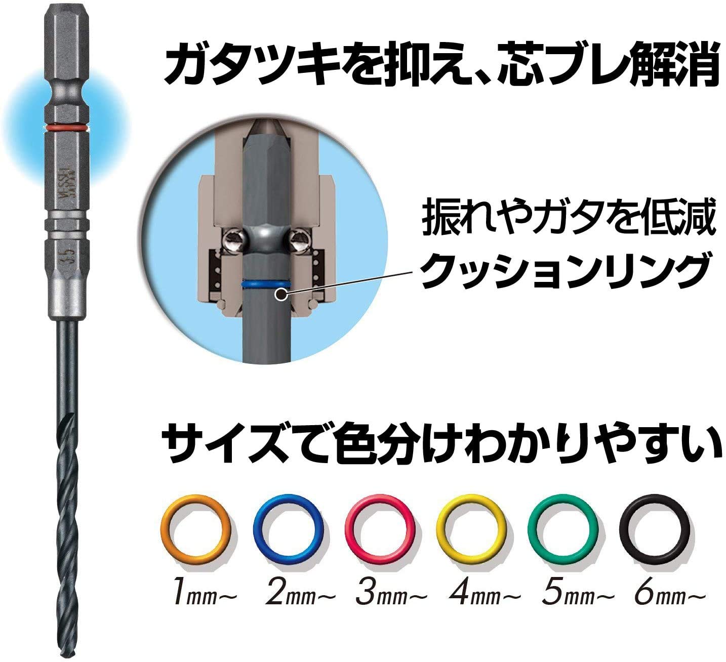 베셀 쿠션 드릴 철공용 드릴 비트 2.5mm 6개입 AMD6P-2.5 청색링 이미지 4