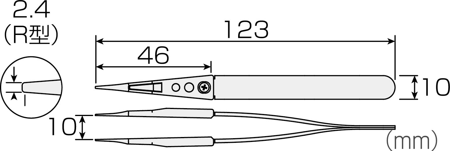 호잔 핀셋 P-643-N 비점착 칩 교체식 R형 핀셋 단품 끝 폭 R형 2.4mm 이미지 2