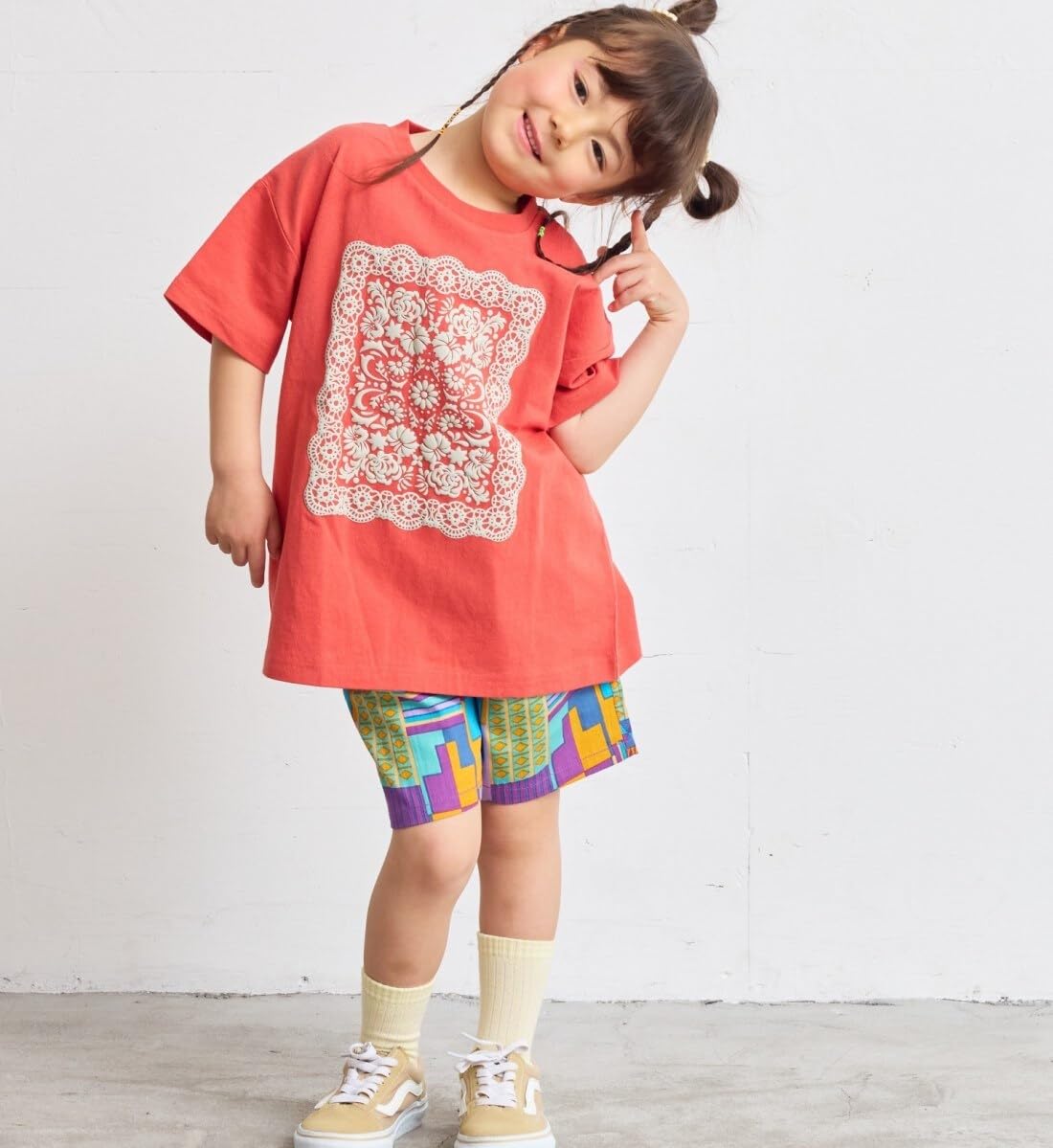 마키즈 레이스 프린트 티셔츠 80 150cm B70 차콜 95 이미지 5