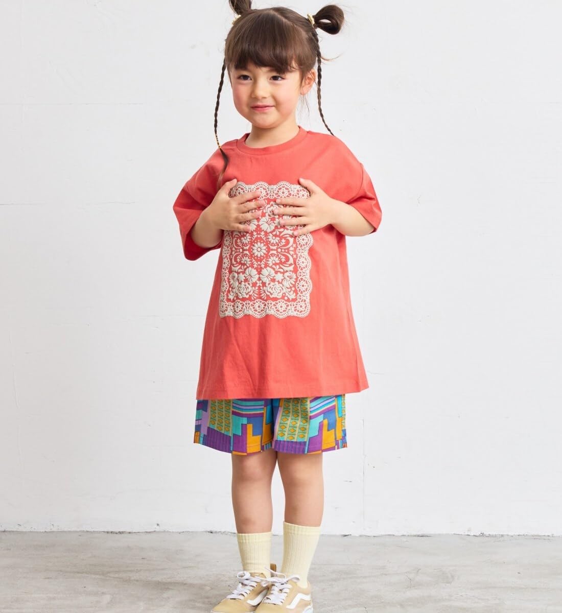 마키즈 레이스 프린트 티셔츠 80 150cm B70 차콜 95 이미지 2