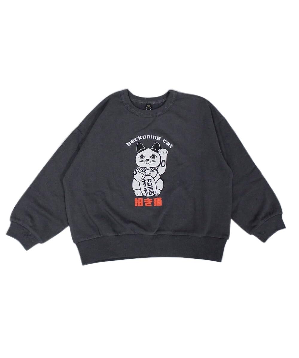 마키즈 빅 실루엣 재패니즈 프린트 맨투맨 Ｂ９０블랙 80