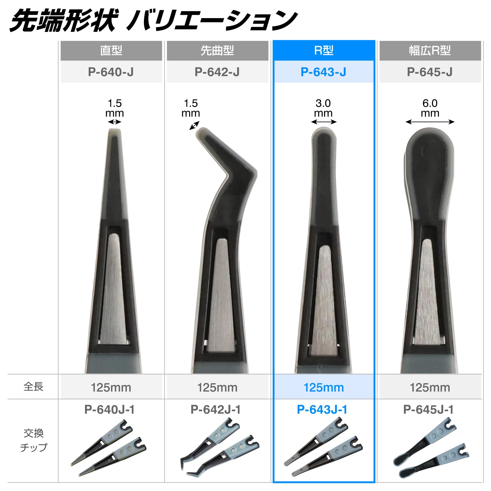 호잔 ESD 소프트 팁 핀셋 P-643-J 핀셋 단품 ESD 소프트 끝폭 3.0mm R형 이미지 5
