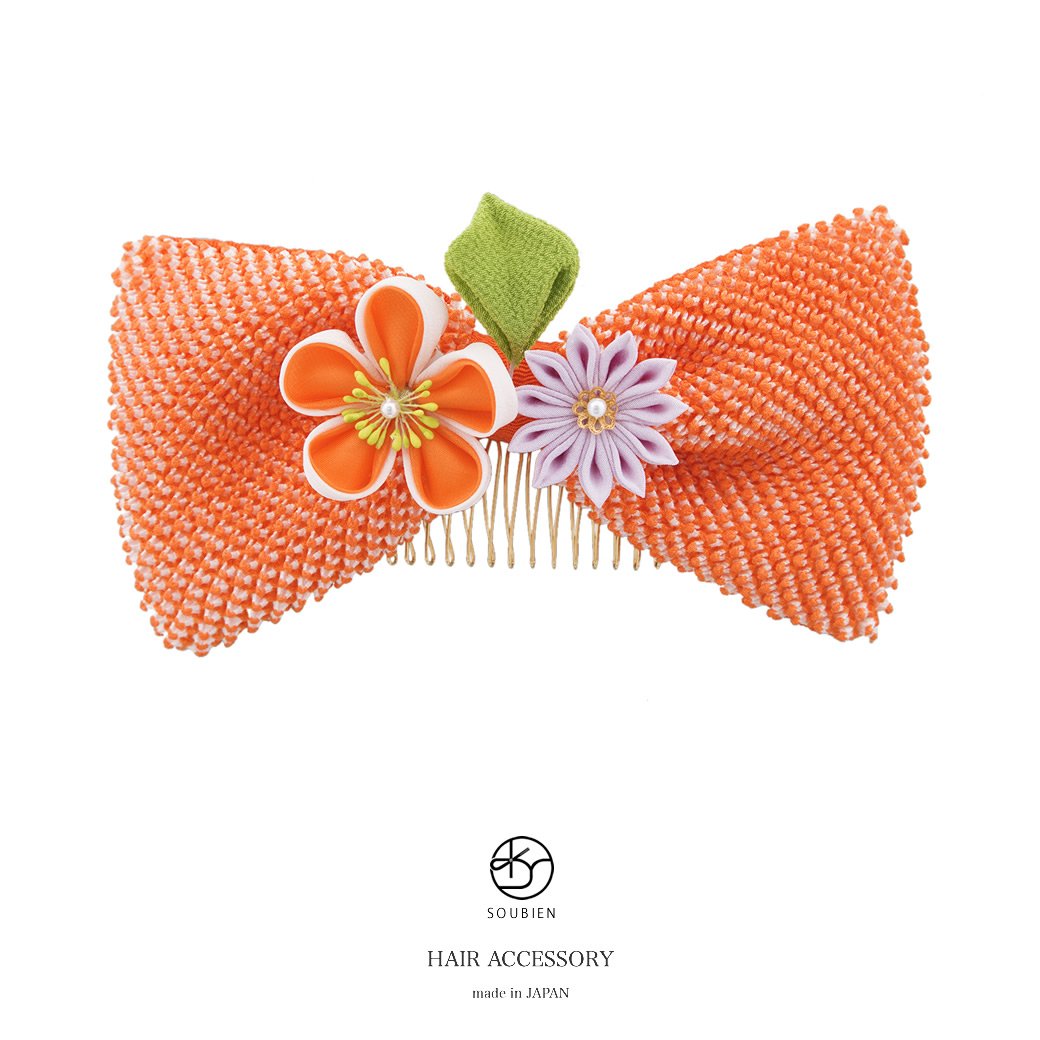 소우비엔 주황색 매화 국화 리본 kaz6061cm 츠마미자이쿠 머리장식 이미지 3