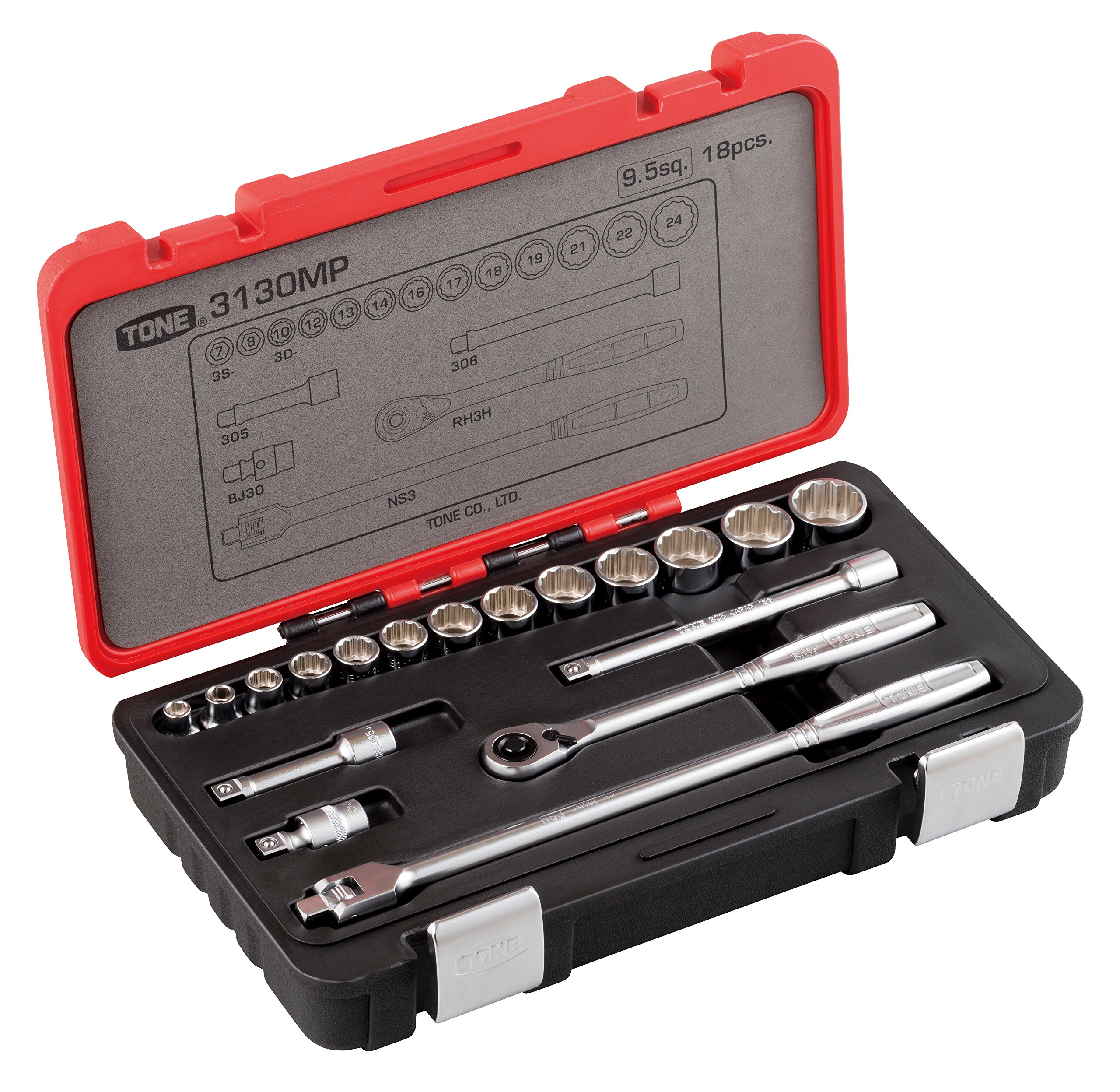 토네 3130MP 9.5mm 소켓 렌치 세트 레드 18종 이미지 4