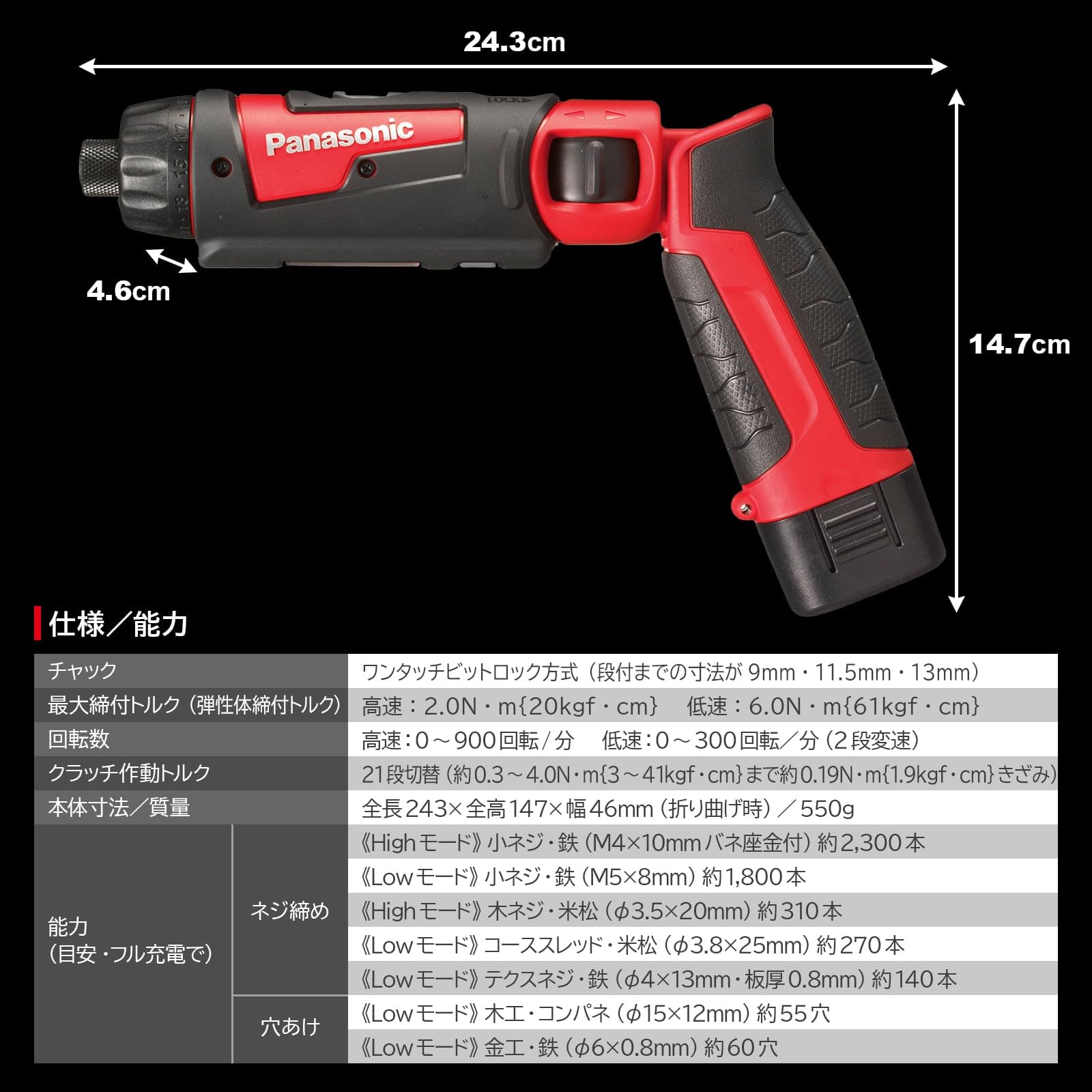 파나소닉 EZ7421F07S-B 블랙 7.2V 충전 스틱 드릴 드라이버 배터리1개 이미지 8
