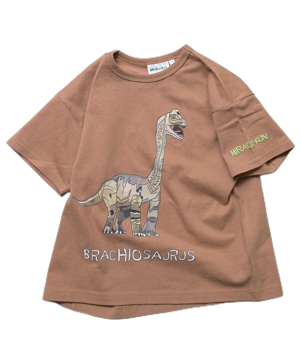 마키즈 미라클쿤 공룡 프린트 반팔 티셔츠 D60브라운 90