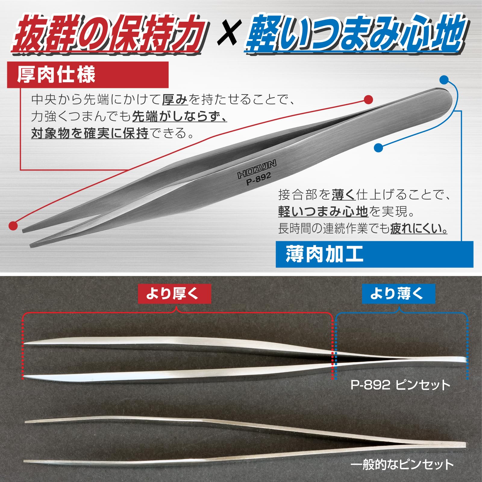 호잔 P-892 강력형 정밀 핀셋 125mm 핀셋 단품 끝폭:1.2mm 이미지 2