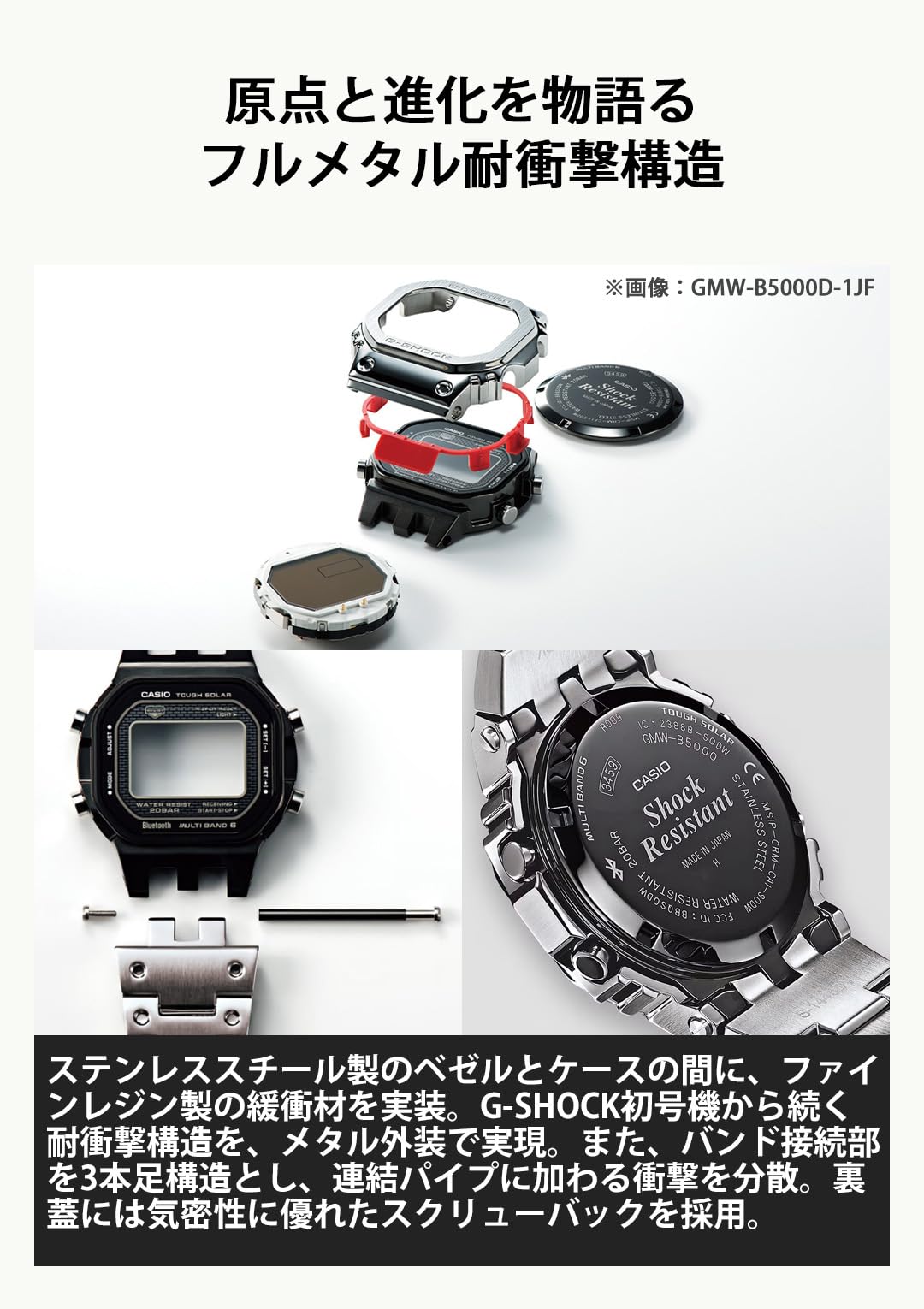 카시오 지샥 풀메탈 실버 GMW-B5000D-1JF 손목시계 전파솔라 이미지 5