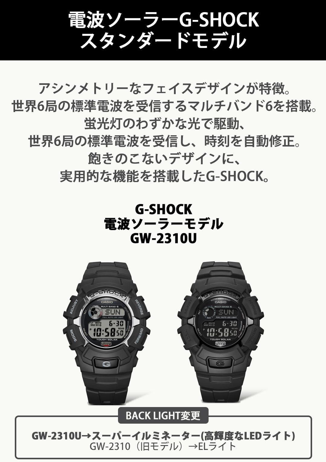 카시오 지샥 GW-2310UFB-1JF 블랙 전파 솔라 NEW 블랙 고휘도 LED 백라이트 이미지 4