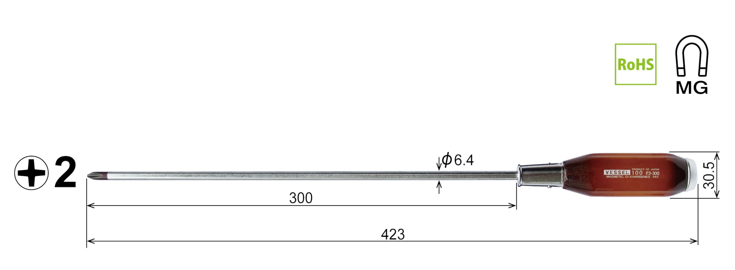 베셀 목재 관통 드라이버 100 +2X300mm 롱축 이미지 2