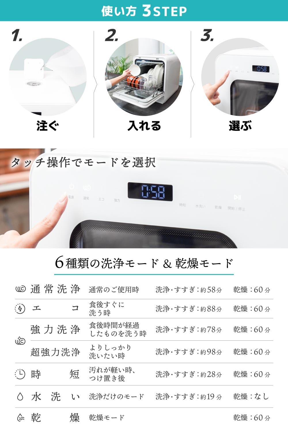 산코 라쿠아 패밀리 슬림 TKDWSLHWH 3 4인용 무설치 식기세척기 슬림 단품 이미지 8