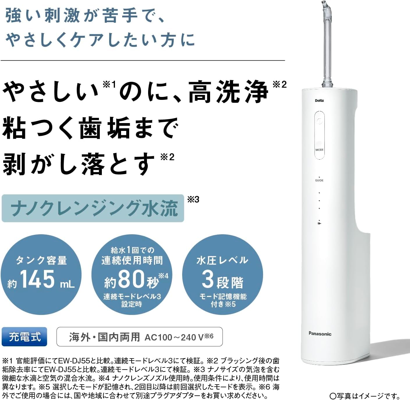 파나소닉 돌츠 구강세정기 무선 EW-NJ80-W 화이트 이미지 3