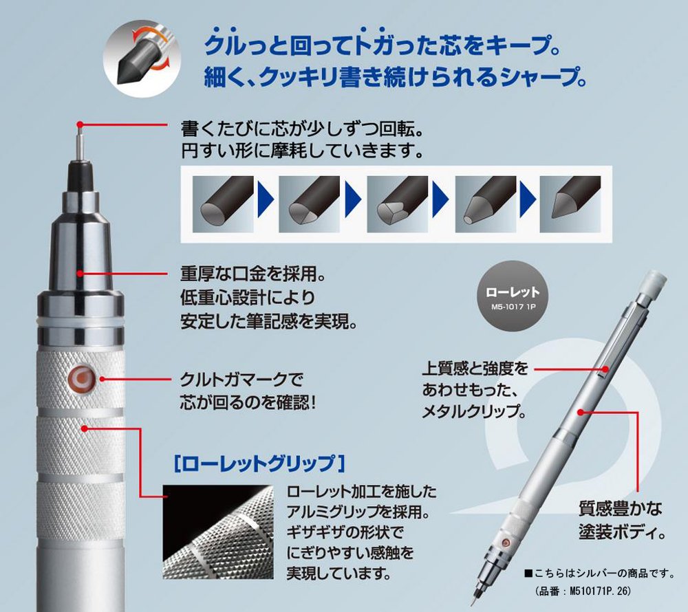 미쓰비시 연필 쿠루토가 로렛 실버 M510171P.26 0.5mm 샤프 0.5 이미지 5