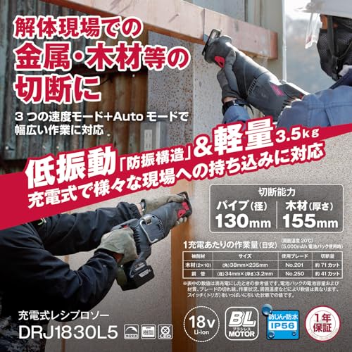 교세라 DRJ1830L5 충전식 레시프로톱 18V 풀세트 저진동 이미지 2