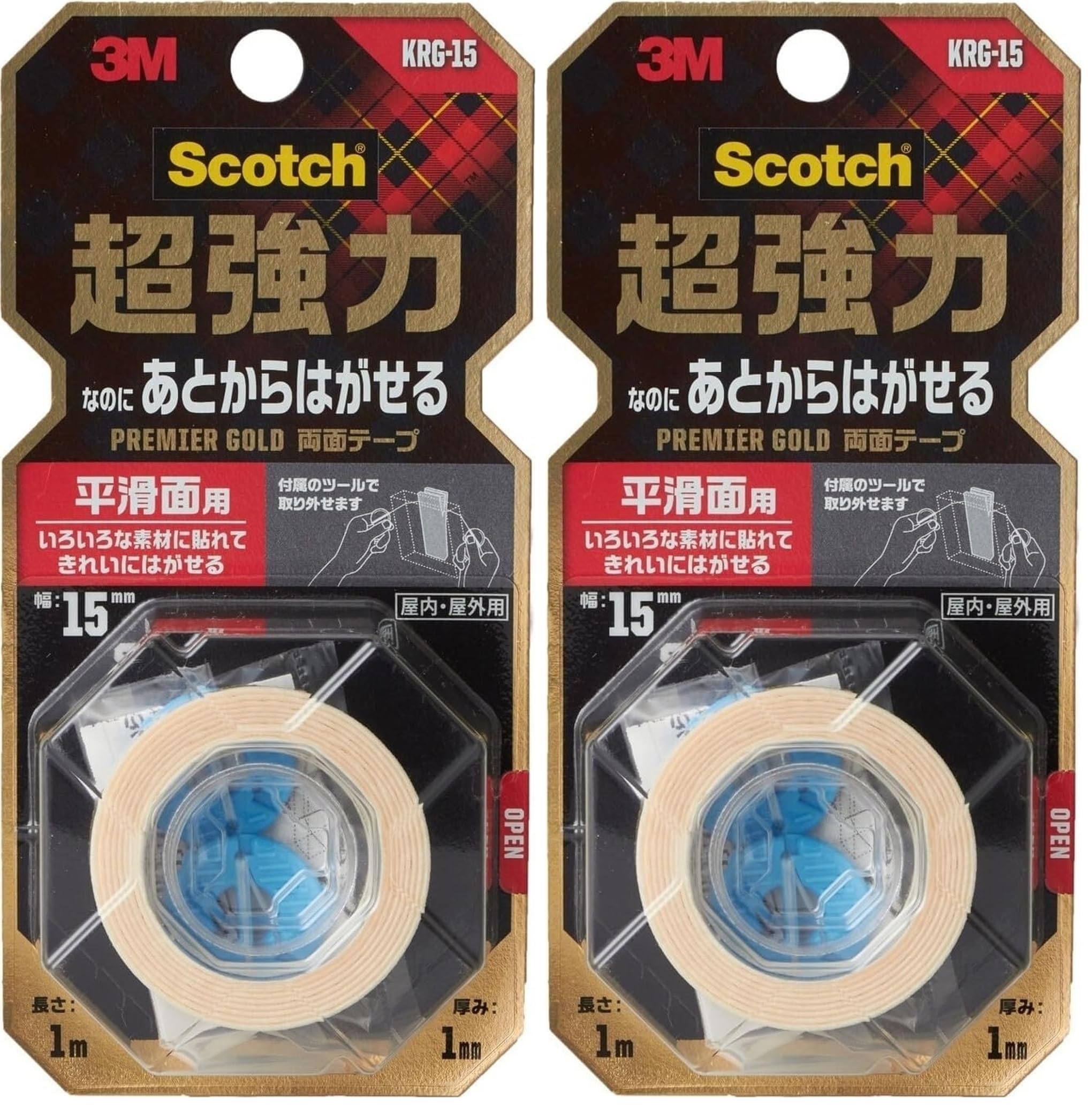 3M 프리미어골드 평활면용 KRG-15 15mm 1m 양면테이프 4.소형롤