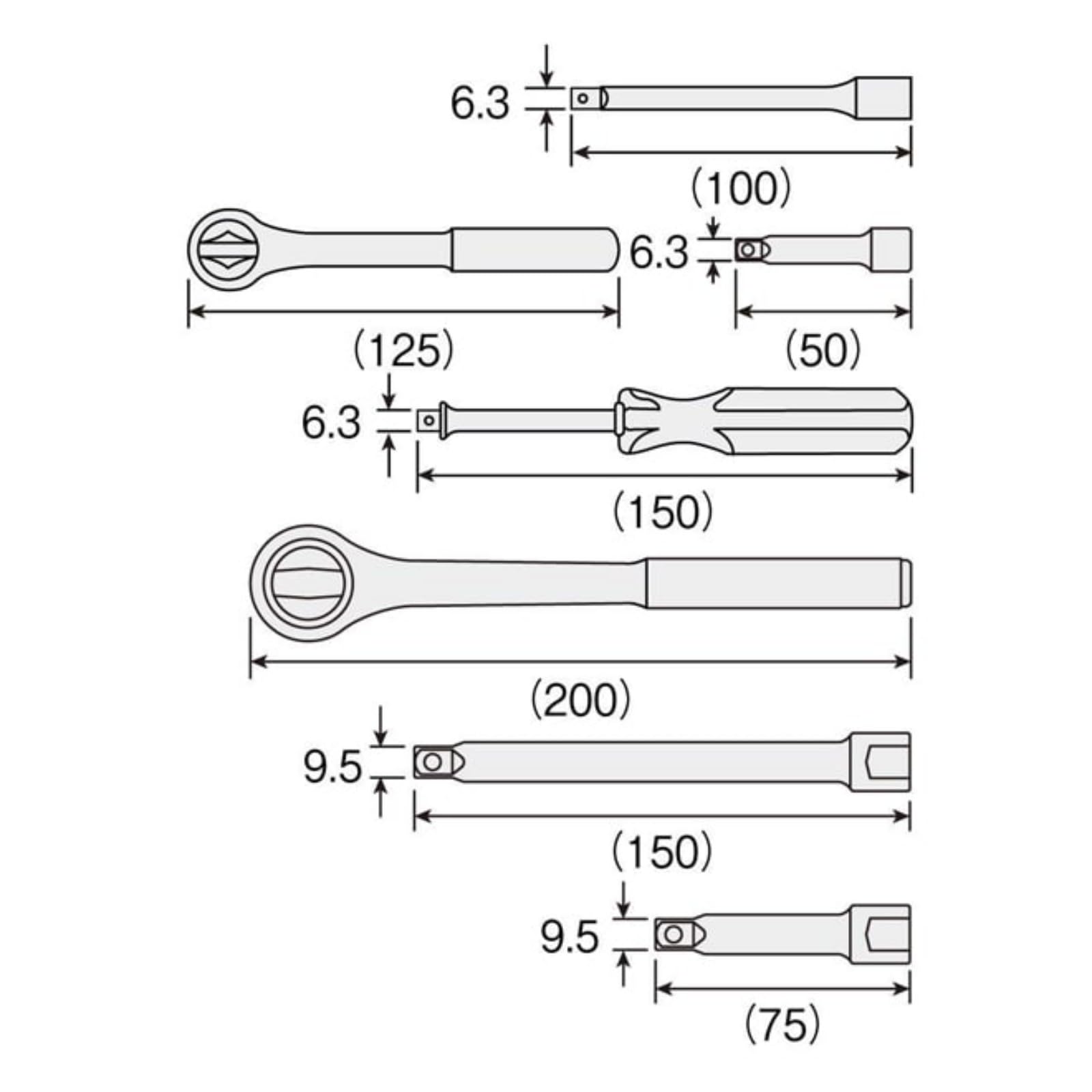 호잔 W-512 소켓 렌치 풀세트 6.3mm 9.5mm 소프트케이스 4~19mm 이미지 7