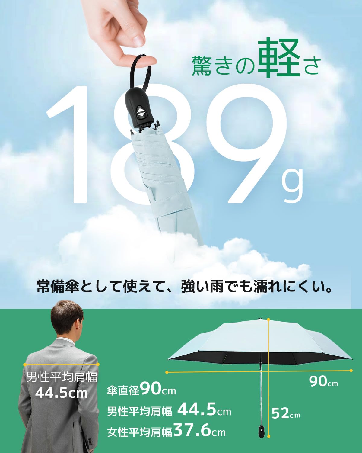 콘치와 Ultra AIR 189g-199g 완전차광 자동 접이식 양우산 라이트그린 이미지 8