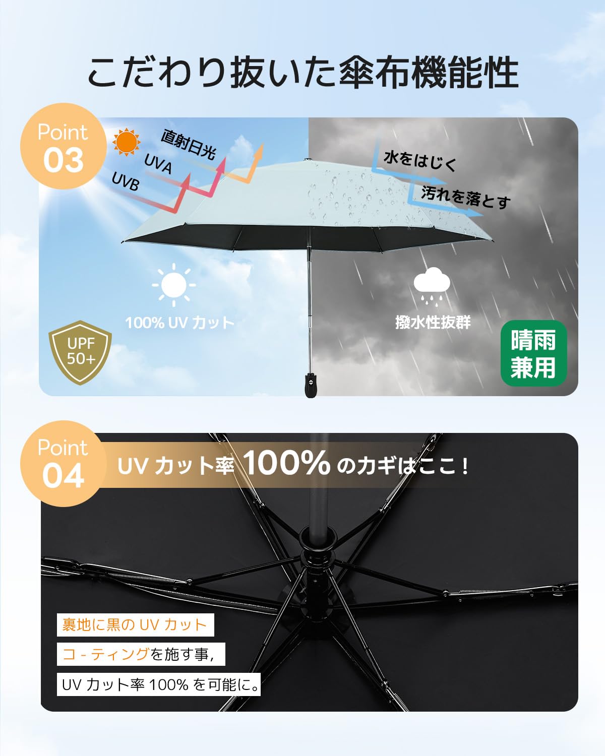 콘치와 Ultra AIR 189g-199g 완전차광 자동 접이식 양우산 라이트그린 이미지 4