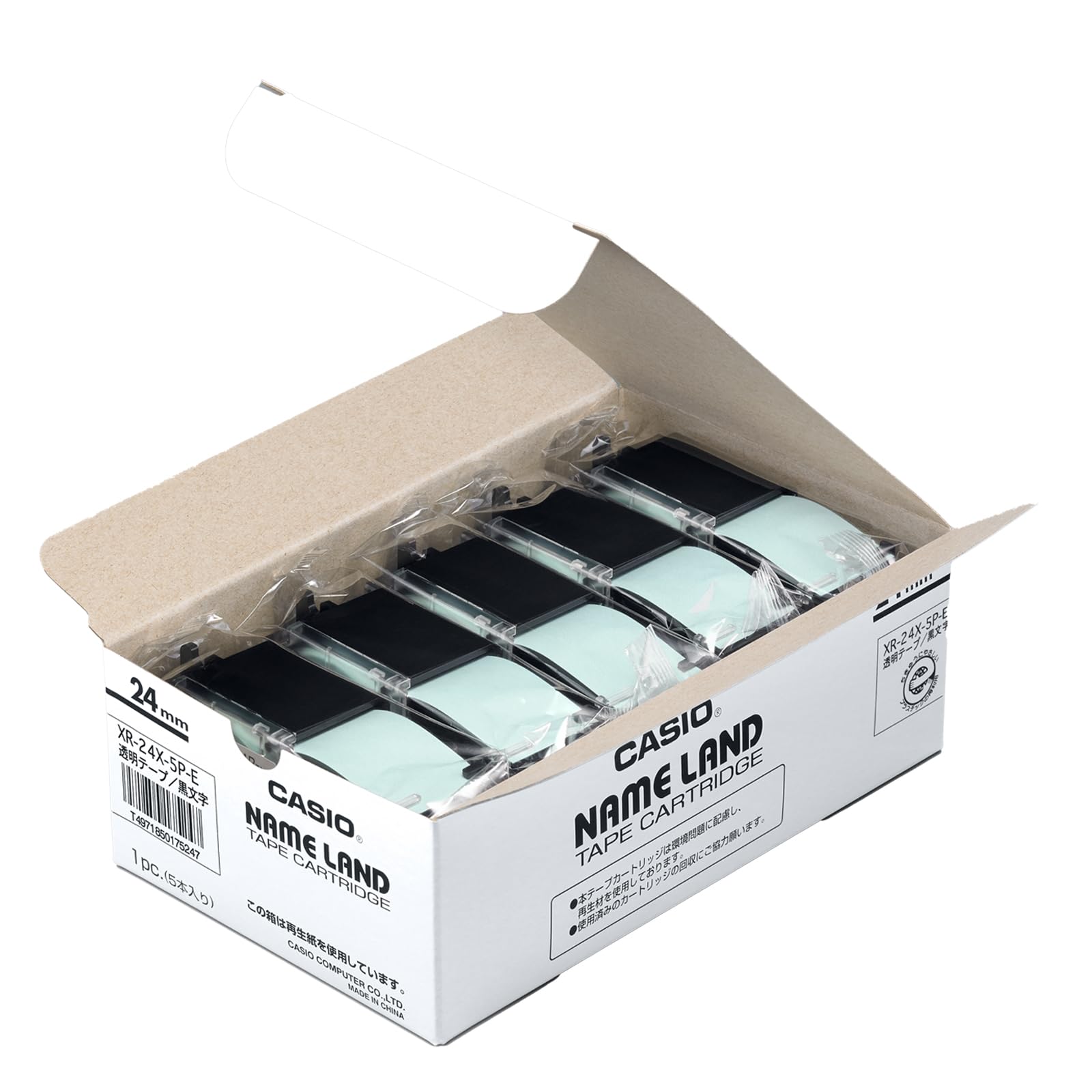 카시오 네임랜드 투명 XR-24X-5P-E 24mm 라벨 테이프 5개입