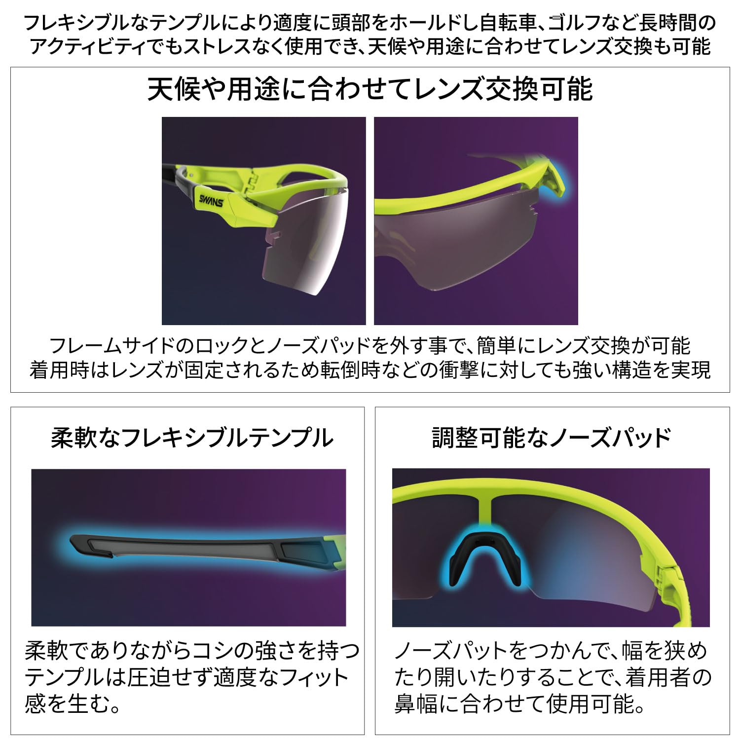 스완스 0111 BK:【야간 사용 가능】옐로우(양면 반사 방지 코팅) 야간 사용 가능 렌즈 이미지 3