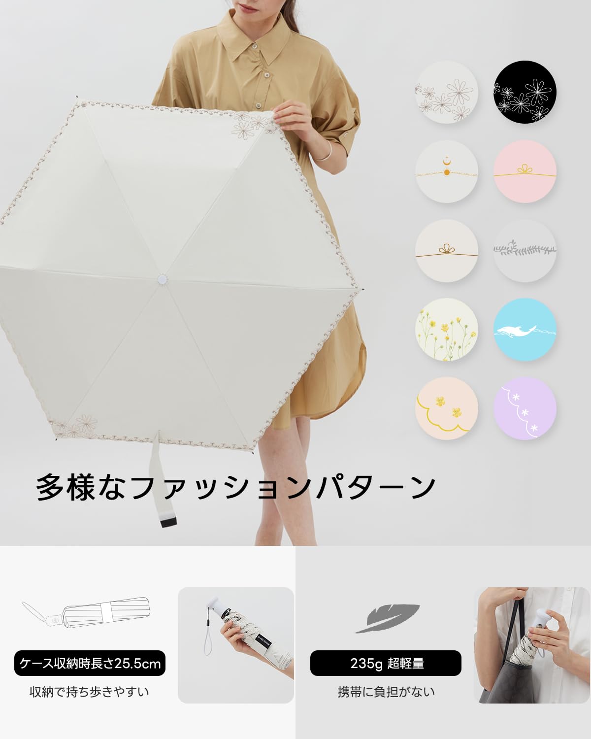 콘치와 3단 자동 양우산 50cm 자외선차단 암막 100% 자수-2 이미지 2