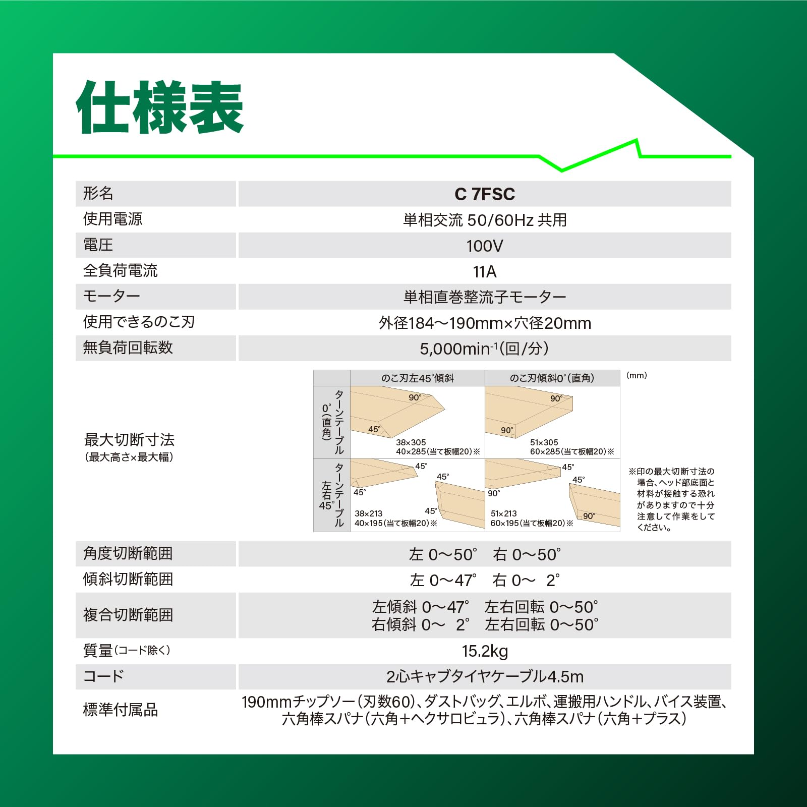 하이코키 탁상용 슬라이드 각도절단기 C7FSC 190mm 이미지 3