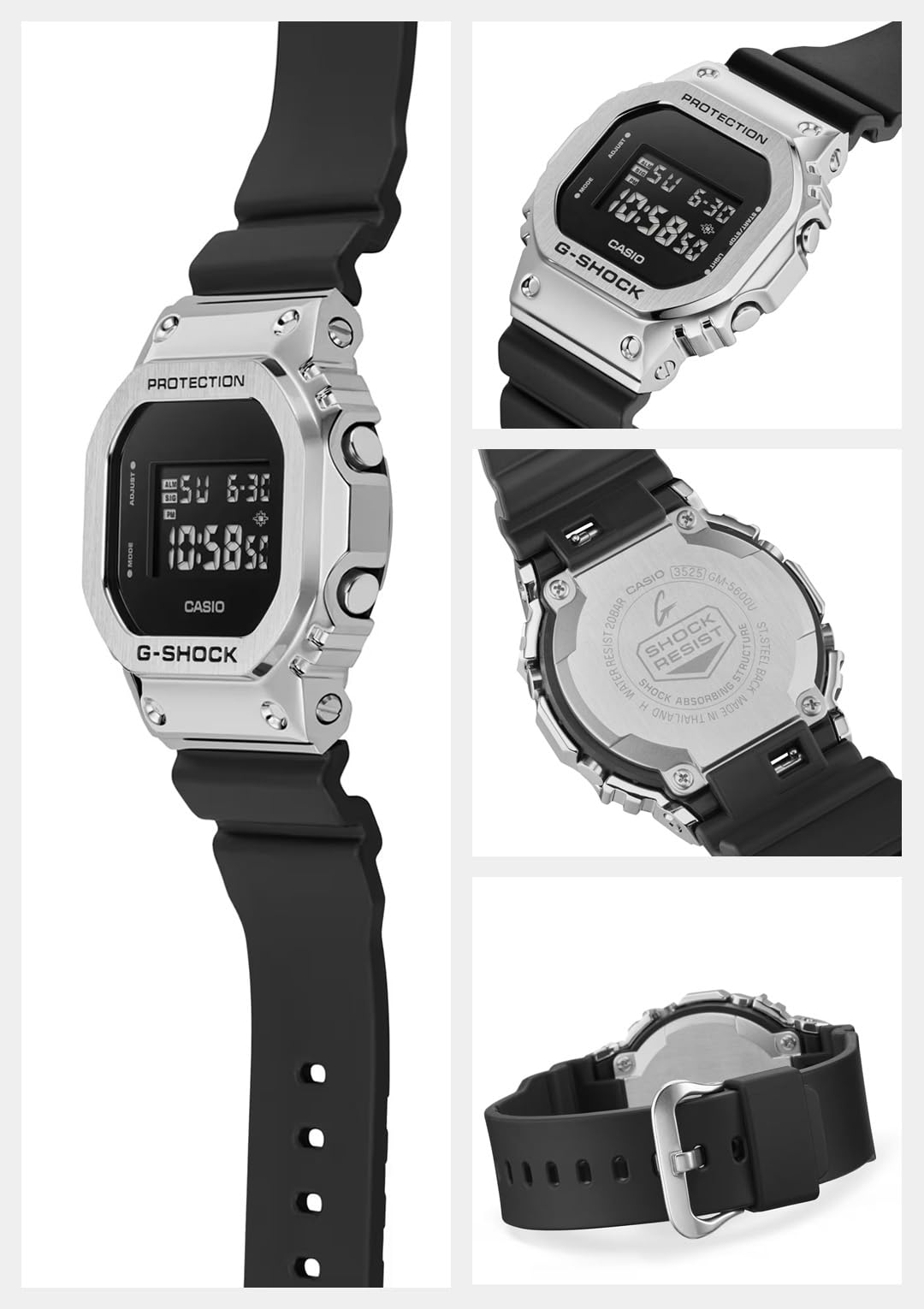 카시오 지샥 5600 메탈 블랙 실버 GM-5600U-1JF 손목시계 블랙 실버 이미지 2