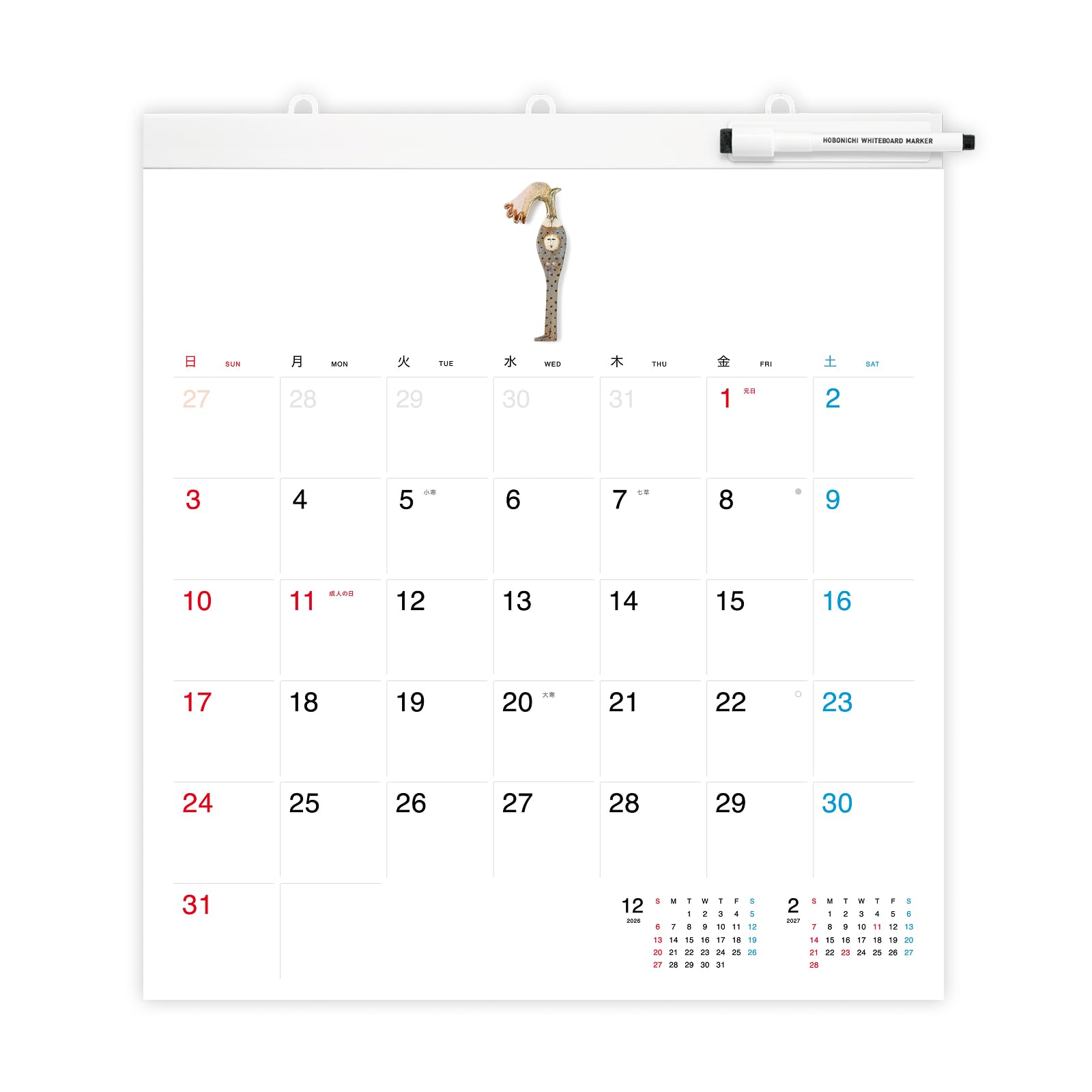 호보니치 화이트보드 캘린더 2027 풀사이즈 벽걸이형