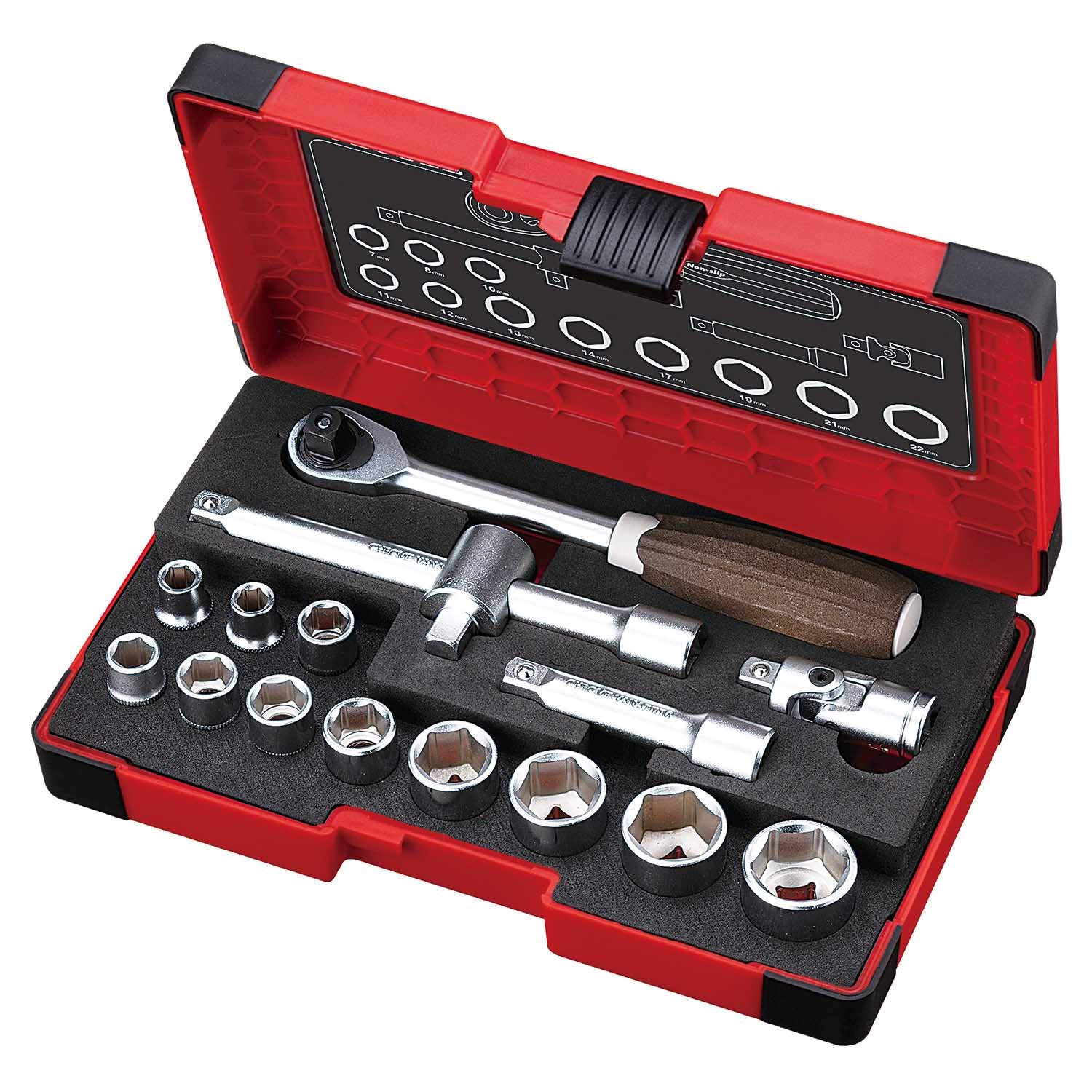 베셀 우드콤포 HRW3002MW 9.5mm 소켓 렌치 세트 16pcs 논슬립