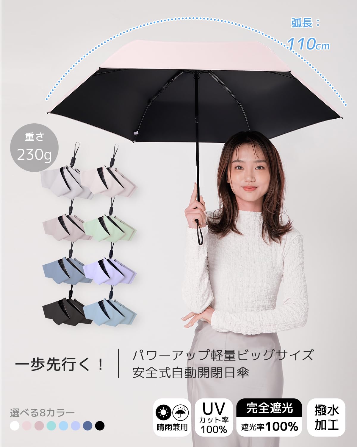 콘치와 3단 자동 접이식 양우산 100cm 안전설계 핑크 이미지 2