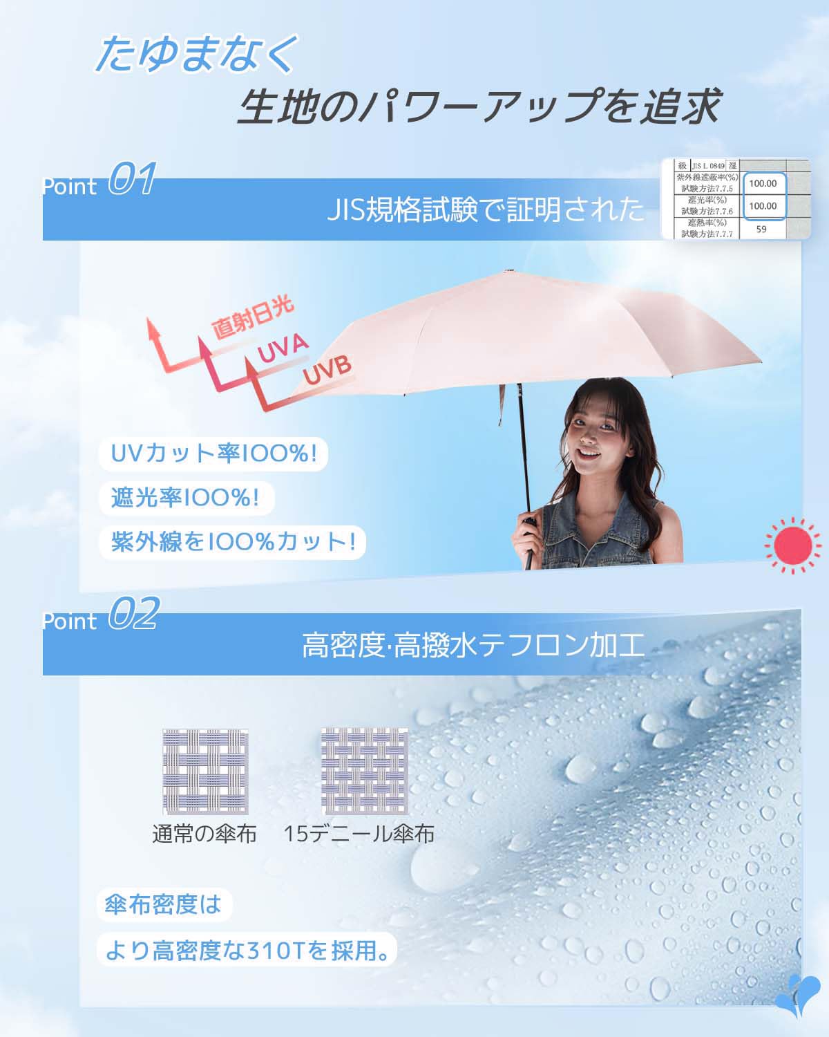 콘치와 3단 자동 접이식 양우산 100cm 안전설계 핑크 이미지 4
