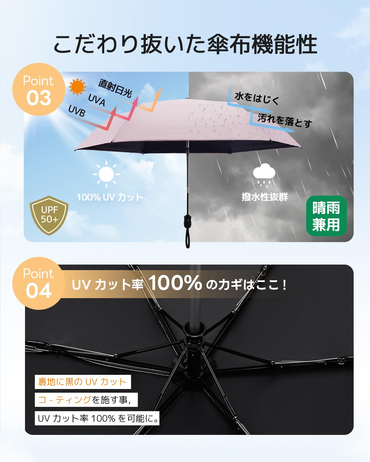 콘치와 Ultra AIR 189g-199g 완전차광 자동 접이식 양우산 핑크 이미지 5