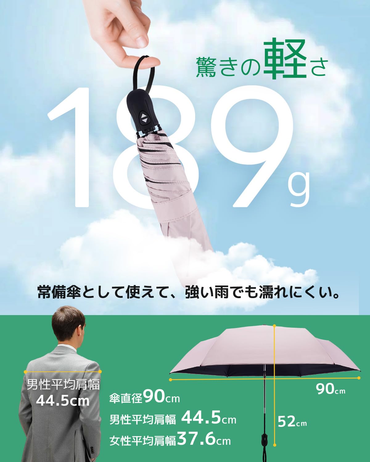 콘치와 Ultra AIR 189g-199g 완전차광 자동 접이식 양우산 핑크 이미지 8