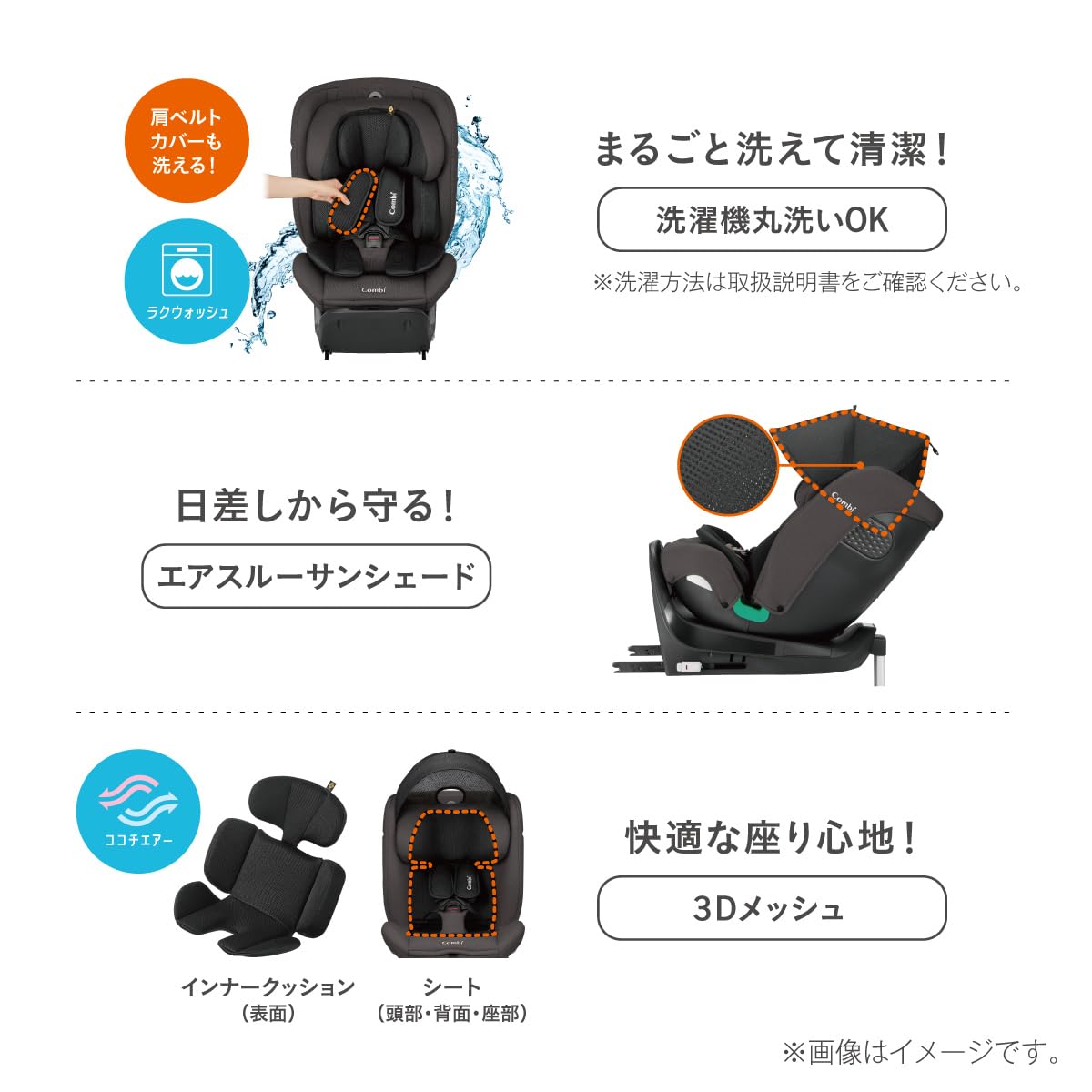 콤비 크루무브 롱 R129 ISOFIX 회전형 카시트 블랙 이미지 11