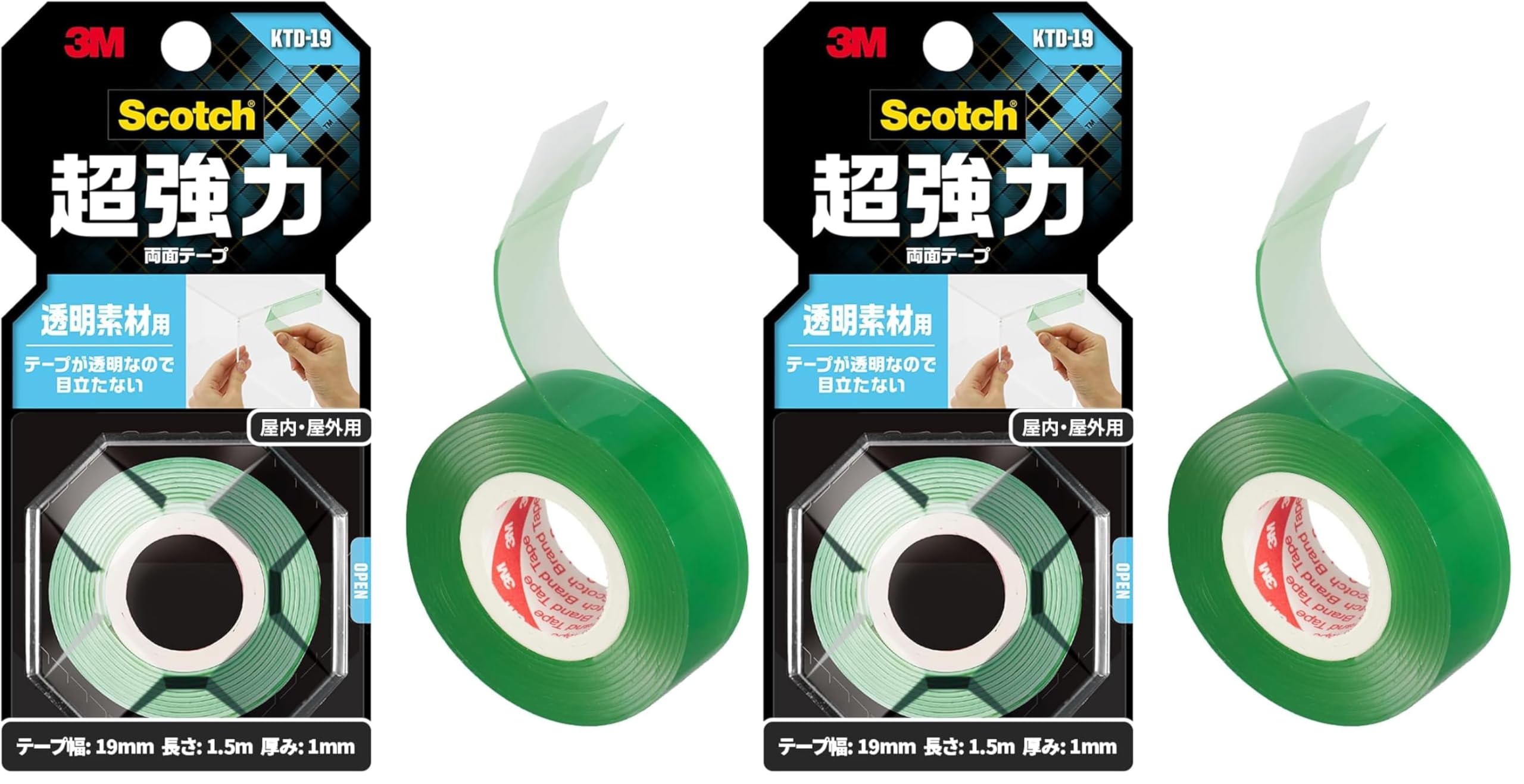 3M 스카치 투명 소재용 양면테이프 1. 클리어 폭19mm 길이1500mm 2권