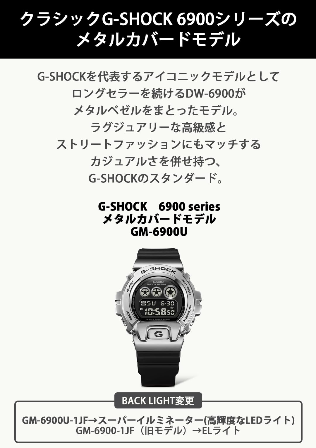 카시오 지샥 메탈커버드 GM-6900U-1JF 블랙 실버 손목시계 블랙 실버 이미지 4