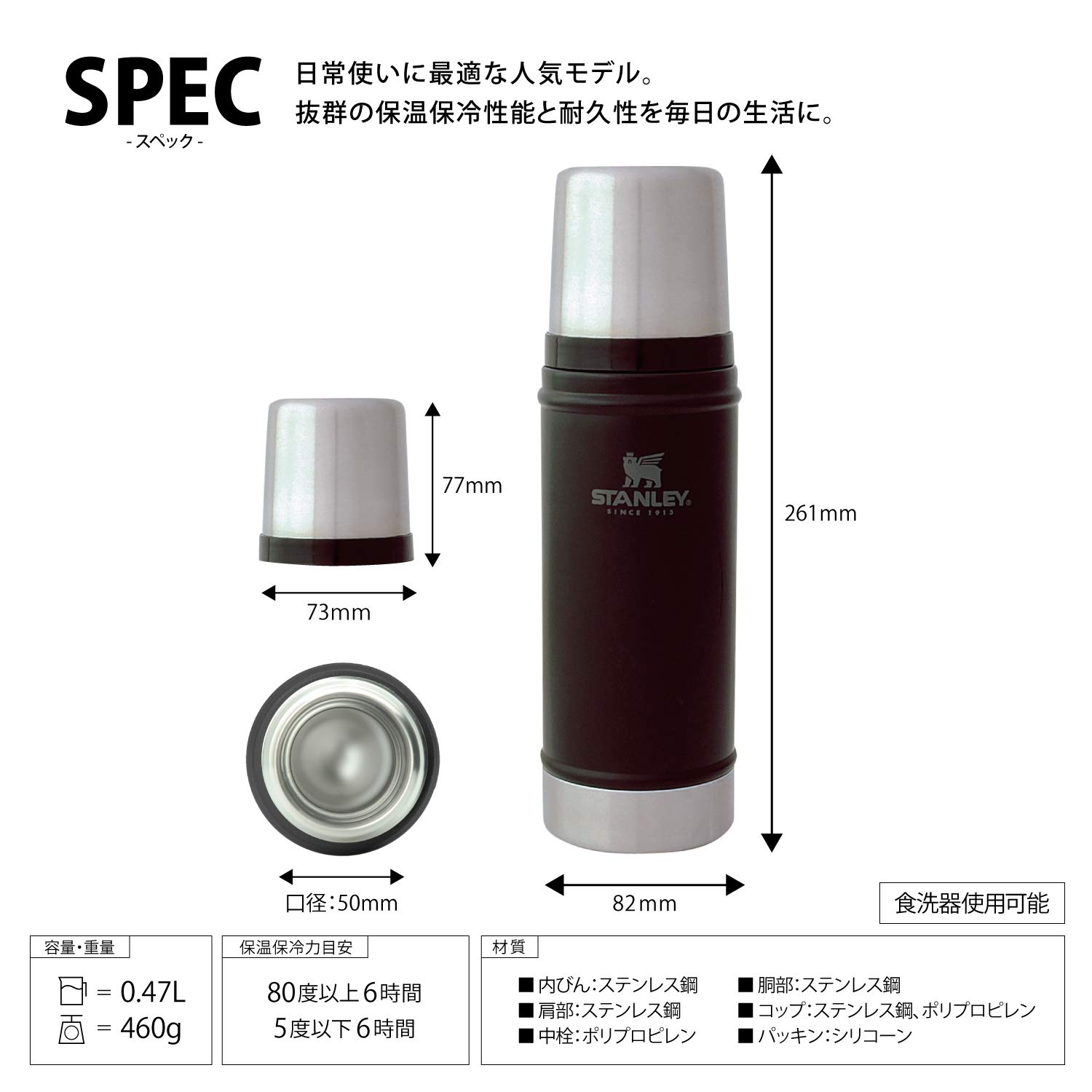 스탠리 클래식 매트블랙 진공보틀 0.47L 보온보냉 텀블러 이미지 2
