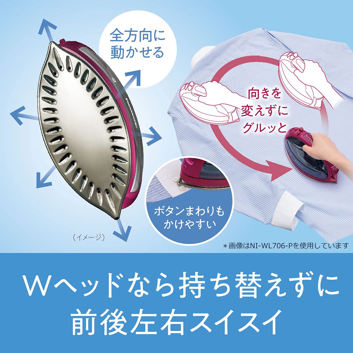 파나소닉 W헤드 핑크 NI-WL706-P 무선 스팀다리미 이미지 2