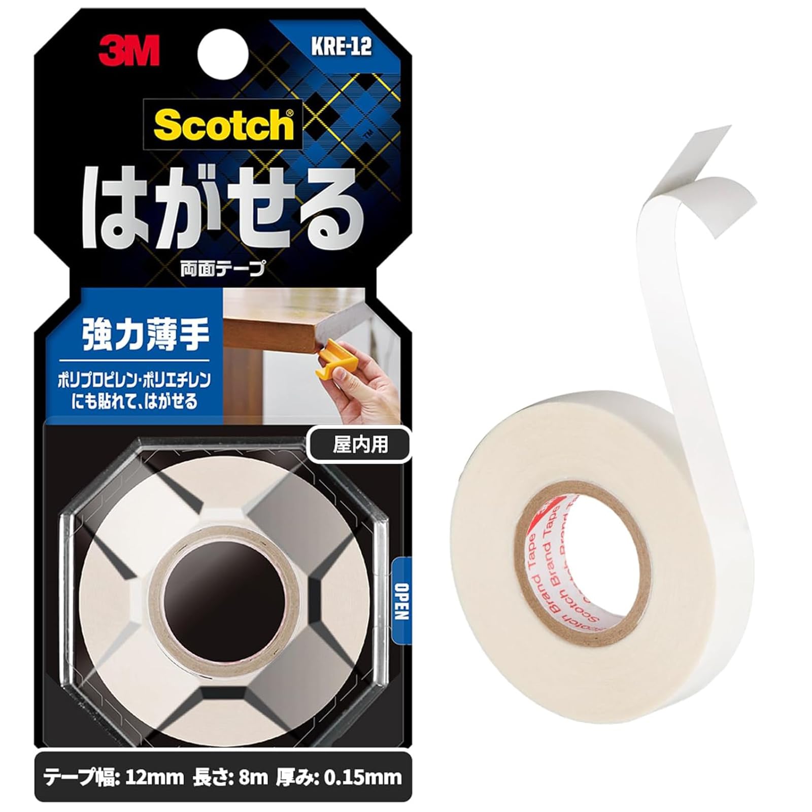 3M 스카치 강력 제거형 양면테이프 KRE-12 12mm 8m 1.폭12mm 소
