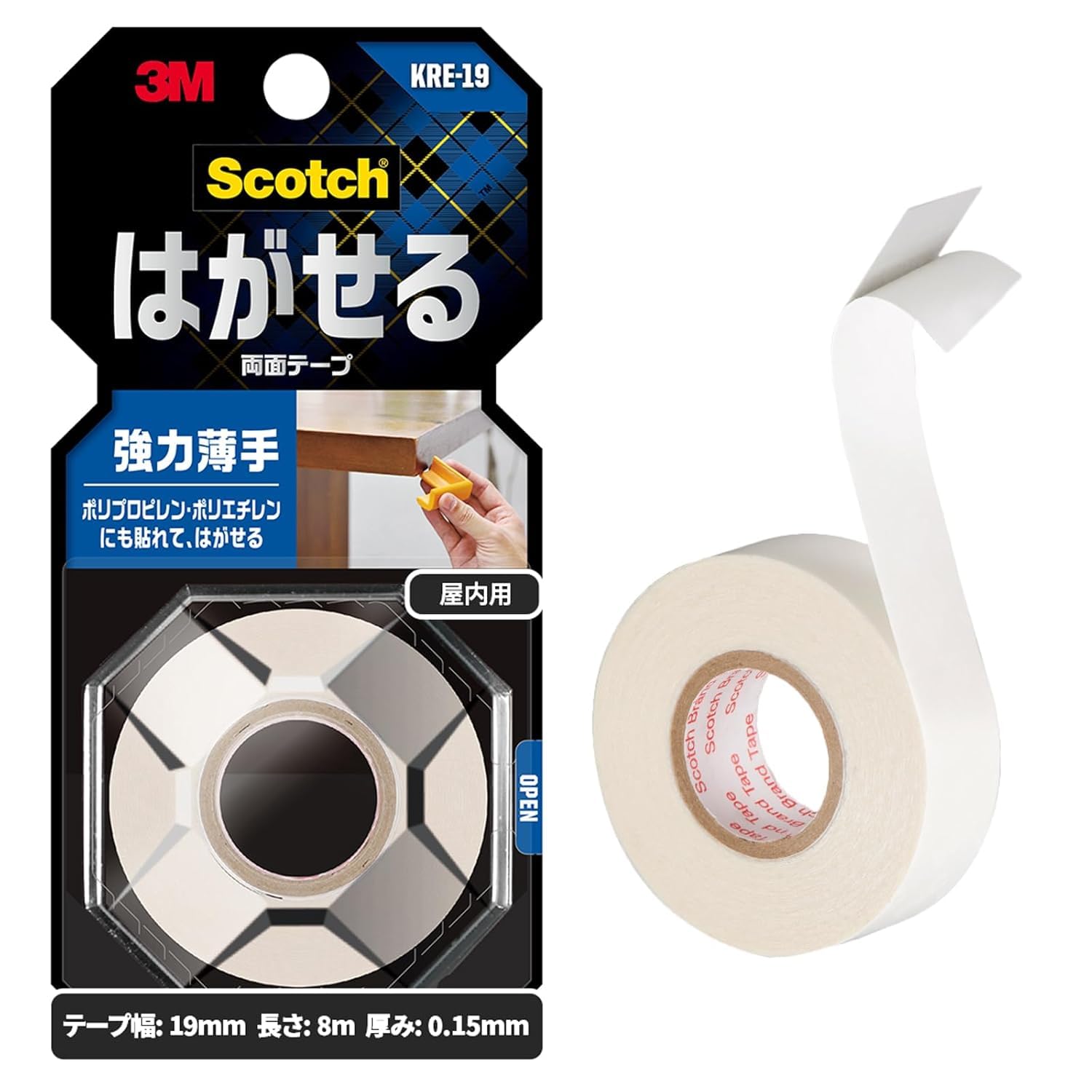 3M 스카치 강력 제거형 양면테이프 KRE-19 19mm 8m 3.폭19mm 소