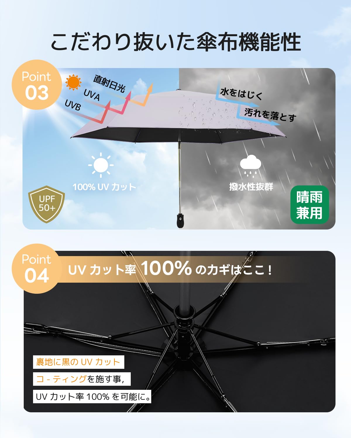 콘치와 Ultra AIR 189g-199g 완전차광 자동 접이식 양우산 클래식그레이 이미지 5