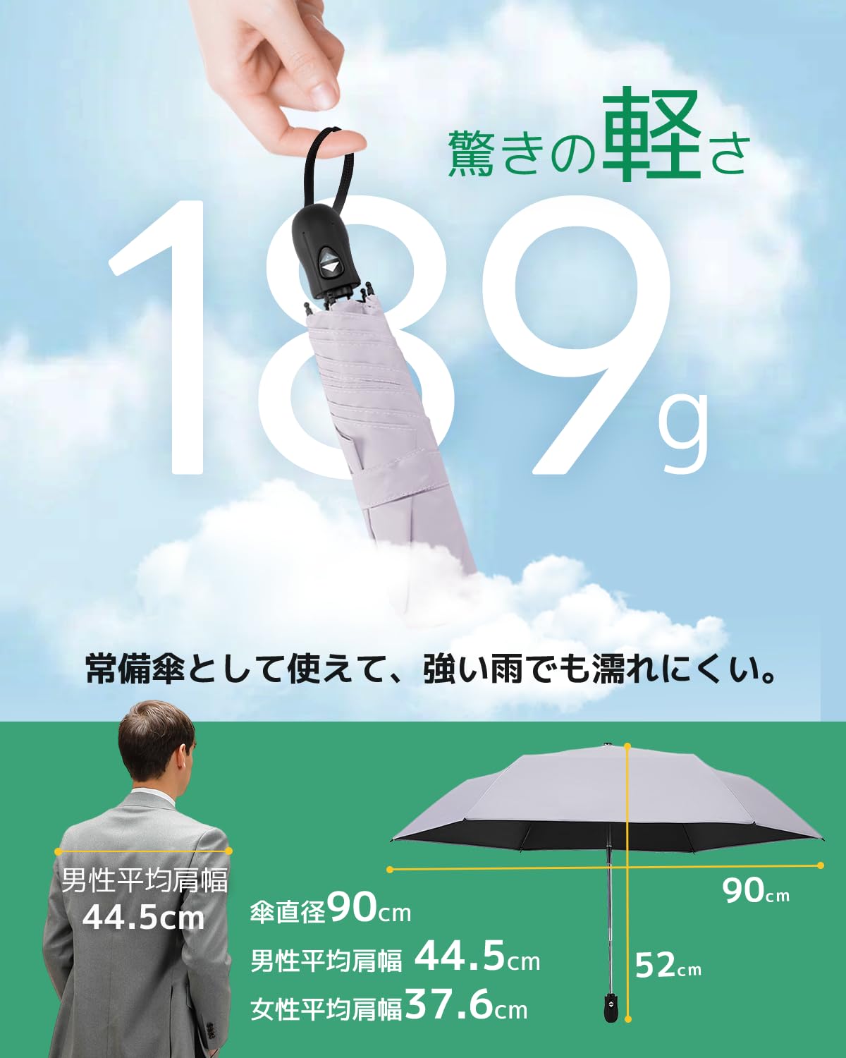 콘치와 Ultra AIR 189g-199g 완전차광 자동 접이식 양우산 클래식그레이 이미지 7